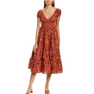 WeWoreWhat Danielle Bernstein Poplin Floral Puff Sleeve Smocked Midi Dress